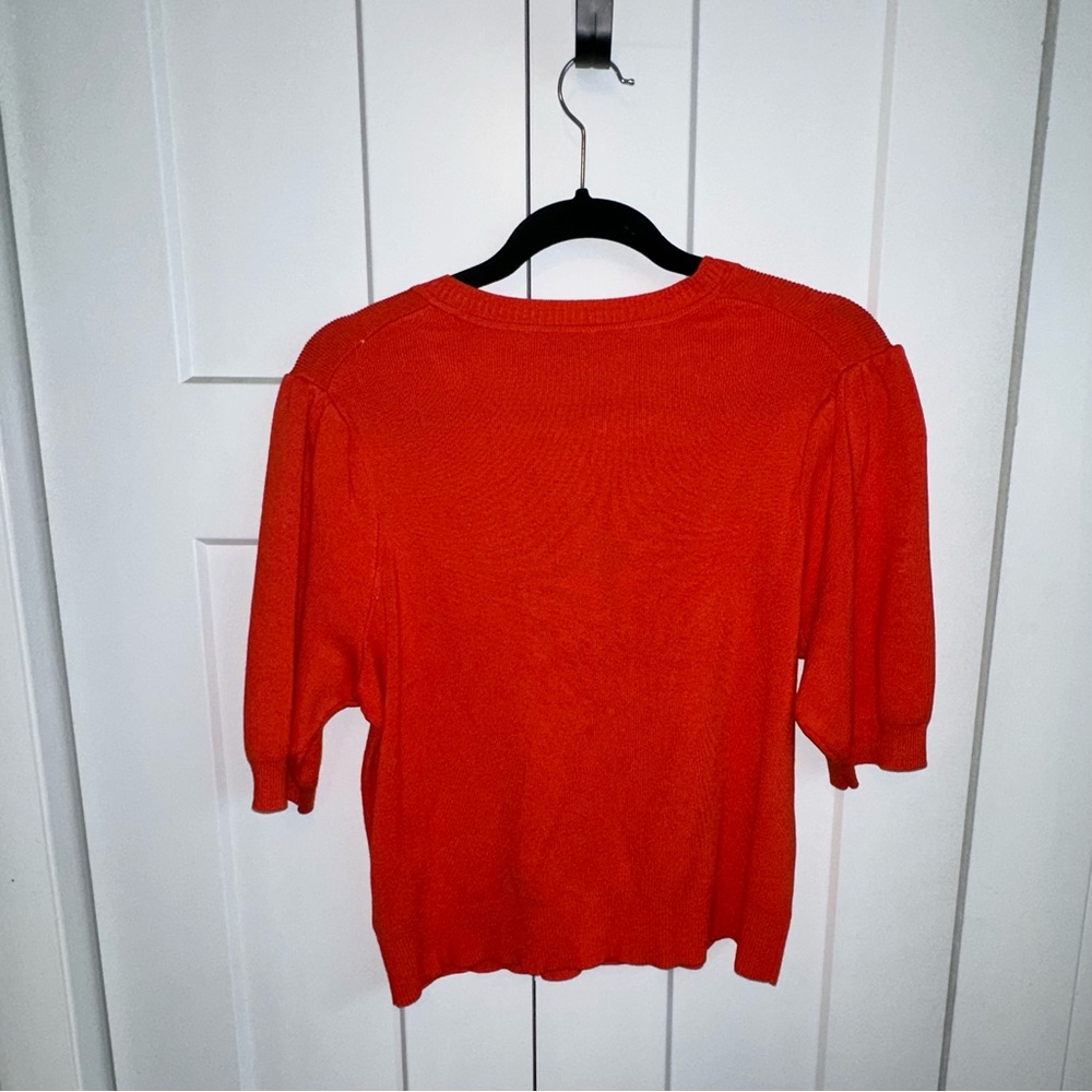 Women's Orange Red Short Sleeve Button Front Sweater - L - NWOT - Picture 4 of 8